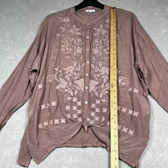 Kyla Seo Embroidered Women's Blouse - Purple/Brown. Mauve. Size Medium - Picture 8 of 13
